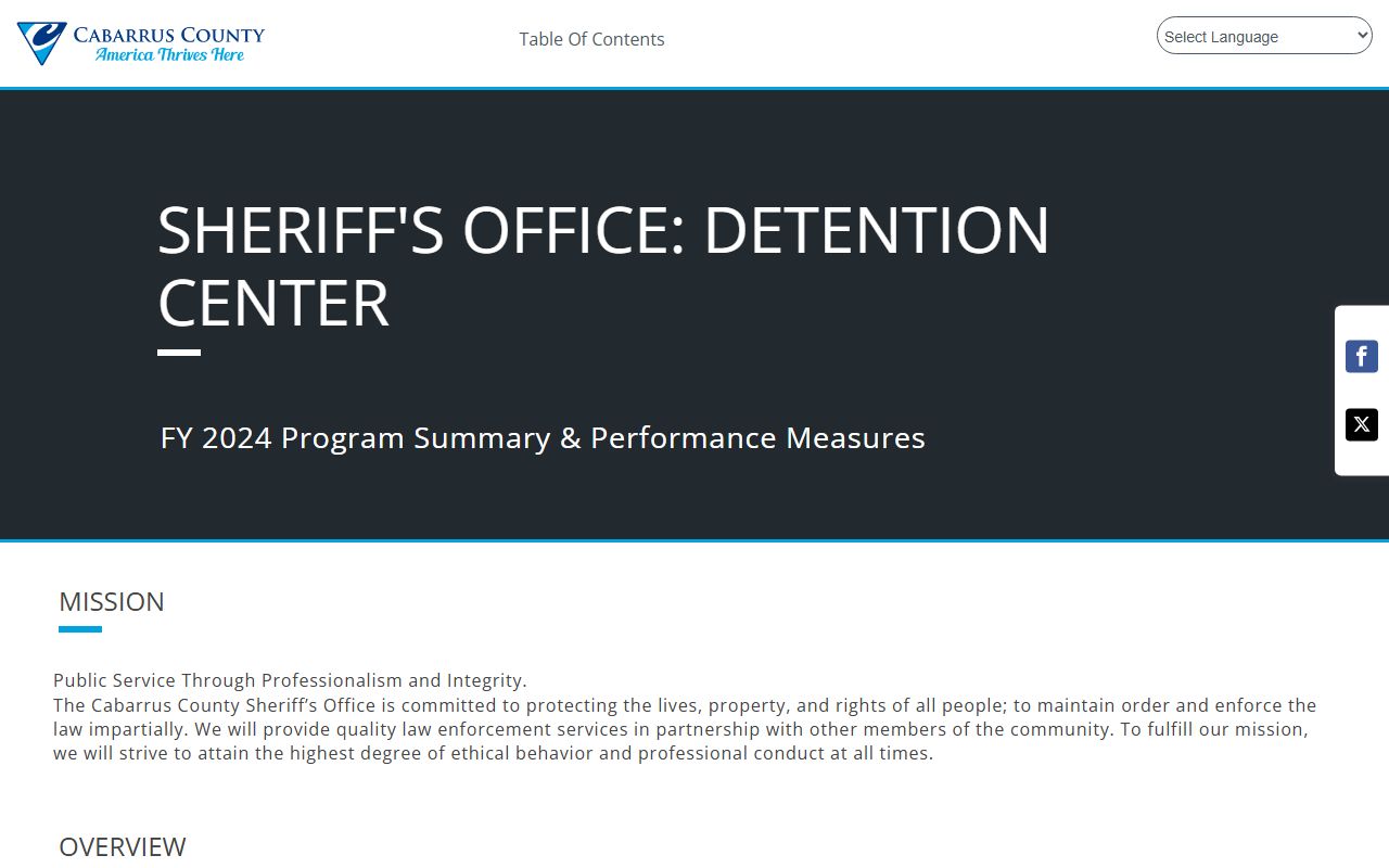 Cabarrus FY2024 Detention Center Program describing annex repairs and detention capacity