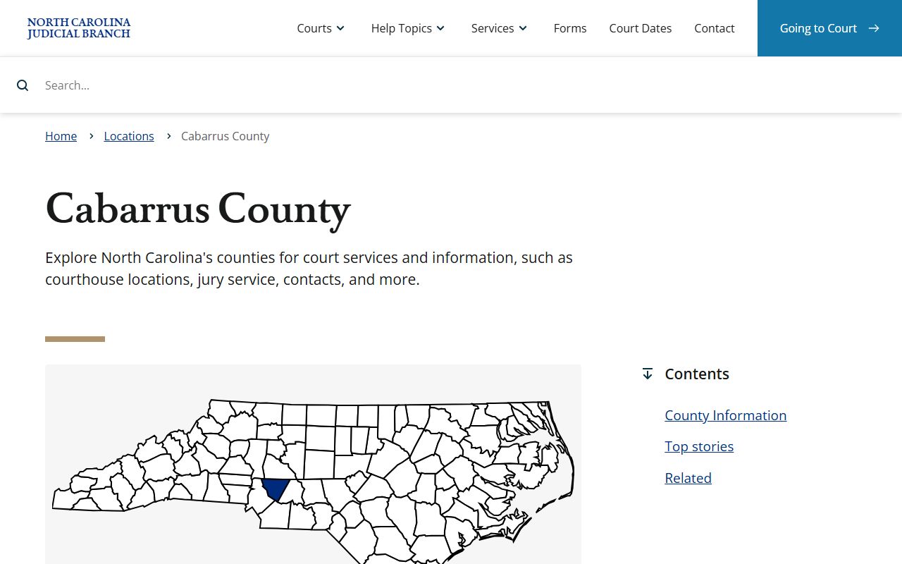 Cabarrus County court records after jail arrest NC Courts location page