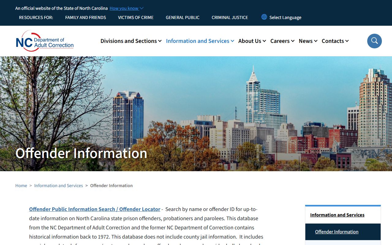 North Carolina NCDAC offender search information for Cabarrus County inmates